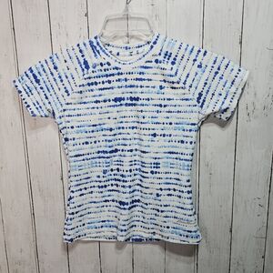 Eddie Bauer Girl's Youth Blue Printed Short Sleeve Rash Guard Size 10/12.